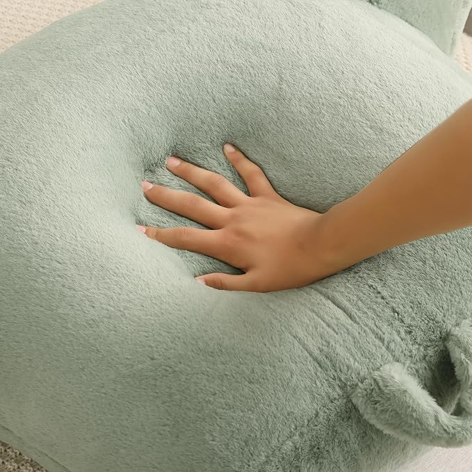 Large Plush Backrest Pillow for Sitting in Bed,Faux Fur,Green | 19" Back Pillow with Arms Supports Adults,College Students,Elbows & Forearms for Dorm Reading,Gaming,Watching TV - Image 7