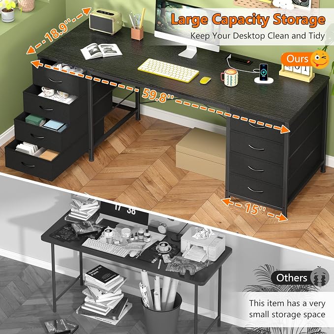 60 Inch Computer Desk with 8 Drawers for Home Office, Bedroom, Living Room - Image 5