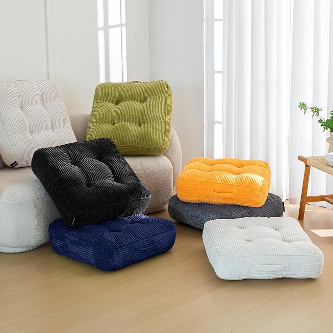 HIGOGOGO 6" Extra Thick Floor Pillow Cushion for Adults, Meditation Cushion Pillow, Large Square Floor Sitting, Tufted Corduroy Cover, for Tatami Living Room or Yoga, 22x22 Inch, 2Pack, Navy - Image 7