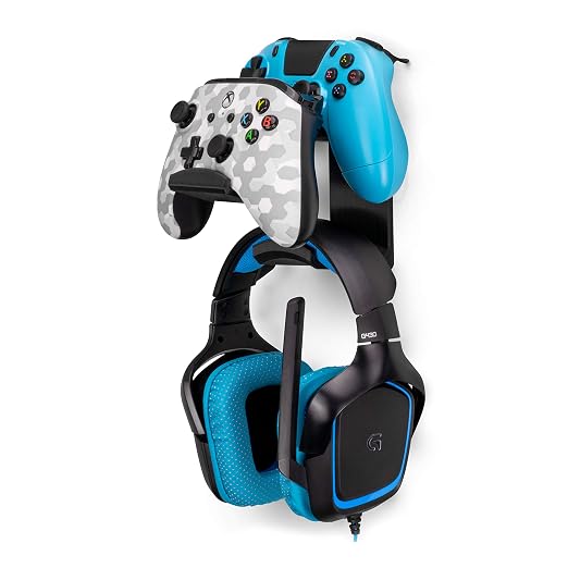 BRAINWAVZ The UberAtlas Dual Game Controller & Headphone Stand Wall Mount Holder for Xbox ONE, Series X, PS5, PS4, PS3, Switch, STEELSERIES Gamepad & More, Stay Organized No Screws by Brainwavz