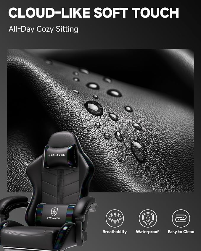 GTPLAYER Gaming Chair, Computer Game Chair for Adults, Colorful Black | Ergonomic Comfort Video Game Chair with Footrest 90-155°Recline, Head Lumbar Support & Height Adjustable for Office Gaming - Image 7