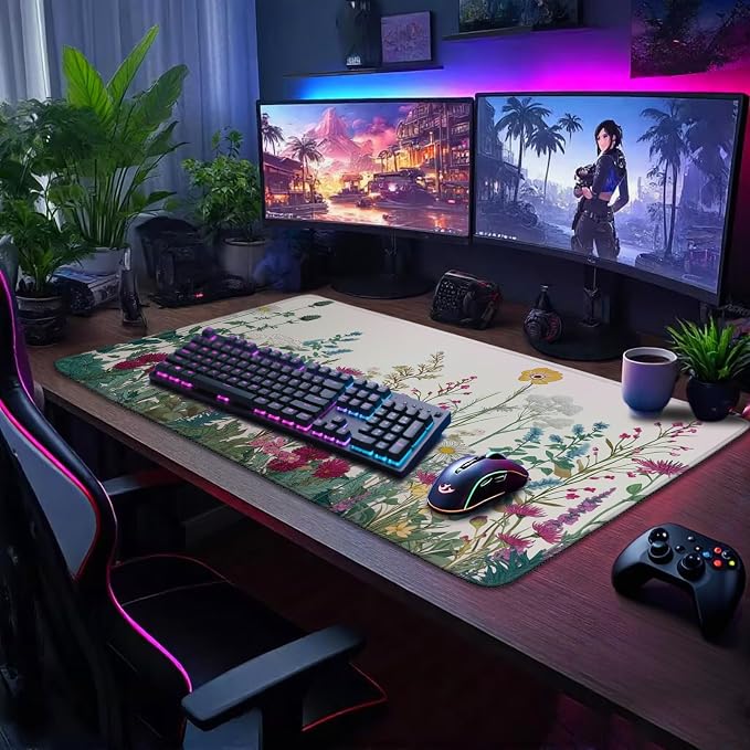 Wildflower Garden Large Gaming Mouse Pad Desk Mat 31.5"x15.7" | Extended Mousepad, Non-Slip Rubber Base , Stitched Edges, for Computer/Laptop/Office/Home - Image 3