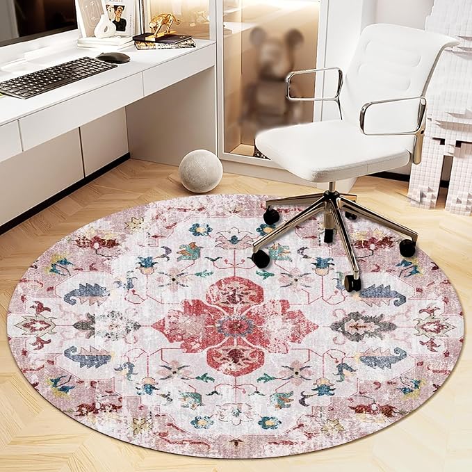 Office Chair Mat for Hardwood Floor, Vintage Computer Gaming Rolling Low Pile Carpet Floor Chair Mat, Anti-Slip Backing Round Desk Rug Floor Mat for Home by Heavyoff