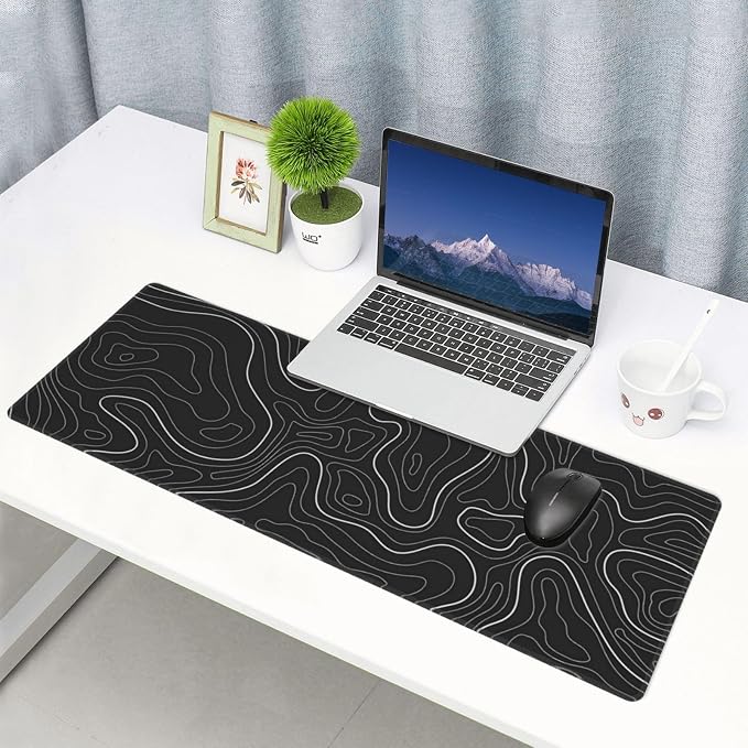 Extended Gaming Mouse Pad, Large Gaming Mouse Waterproof with Stitched Edges, Non-Slip Desktop Pad for Home and Office, Level Up Your 31.5x11.8 Inch… (Black Topographic) - Image 7