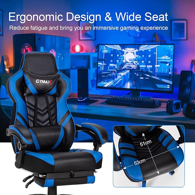 GYMAX Gaming Chair, Ergonomic Computer Chair with Footrest, Linkage Armrests & Lumbar Cushion, Big Wide High Back Video Gaming Chair, Reclining Office Rolling Chair for Adult/Teens (Blue) - Image 5