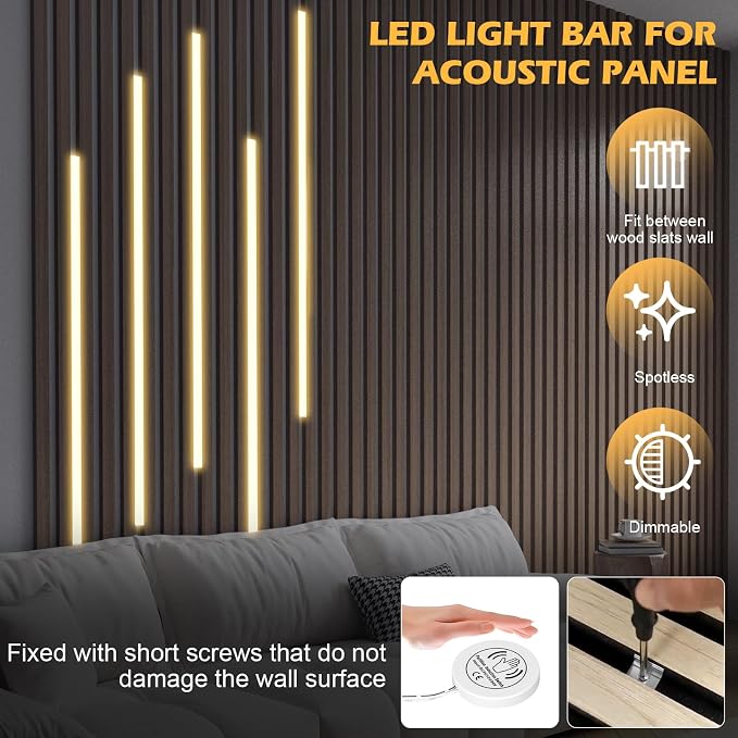 Dimmable LED Recessed Lighting for Acoustic Panel Cuttable Soft 3000K COB Strip Light with Touch Sensor for Wood Accent Groove Slat Wall Panel, Themed Space, Gym, Movie Music Gaming Room Decoration - Image 2