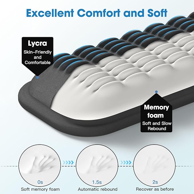 MEKASS Ergonomic Wrist Rest for Keyboard and Mouse, Soft Memory Foam Keyboard Wrist Rest Set with Non-Slip Silicone Base, Easy Typing, Pain Relief, Comfort for Office, Work, Gaming (Classic Black) - Image 3