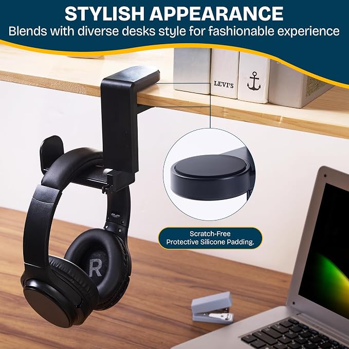 Headphone Stand for Desk - Clamp-On Headset Holder with 360° Rotating Hook | Universal fit, built-in cable management, space-saving clamp design, sturdy support for gaming, office & studio headsets - Image 4