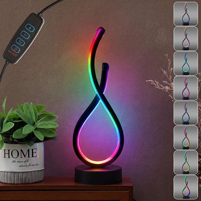 VIHOSE Spiral Unique Desk Lamp RGB Modern Spiral LED Table Lamp Bedside Nightstand Remote Control Dimmable 8 Colors 36 Light Mode Cool Stepless Desk Lamps USB Gaming Living Room Bedroom Gift, Black by VIHOSE