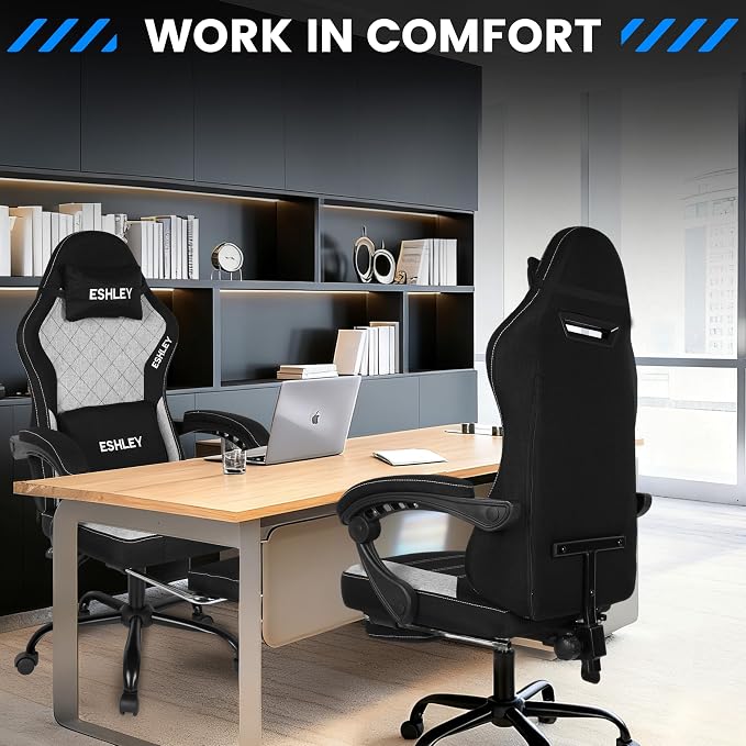 Gaming Chair, Ergonomic Computer Chair with Footrest and Lumbar Support, Height Adjustable Office Chair with 360° Swivel Seat and Headrest - Image 7