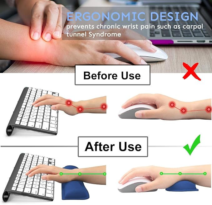 iFine Upgrade Enlarged Memory Foam Set Keyboard & Mouse Wrist Rest Pad Cushion Support for Computer, Laptop, Mac, Durable and Comfortable For Office or Home– Pain Relief Stress-free Typing (Navy Blue) - Image 4