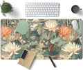 Light Emerald and Orange Floral Desk Mat, XXL Large Extended Mouse Pad Gaming Desk Pad, Aesthetic Asian Lotus Flower Big Laptop Keyboard and Mouse Mat for Women Desktop Office Decor 31.5x15.7 in by TENG+DA+QING