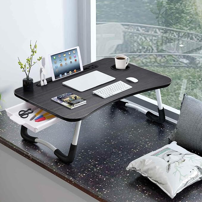 Slendor Bed Desk for Laptop and Writing with Storage, Cup Holder, Light - Image 2