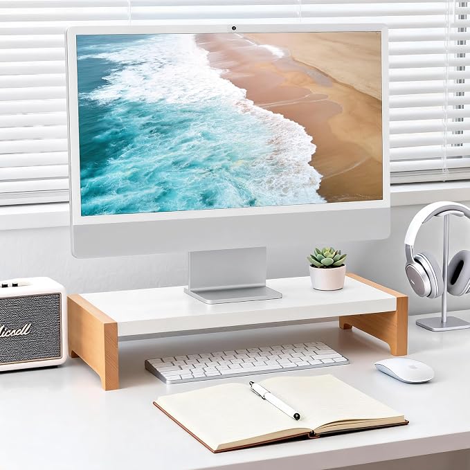 ARCOBIS Monitor Stand Riser | White Metal & Wood Computer Monitor Stand Riser for Desk, Max Load Capacity 40LB by ARCOBIS