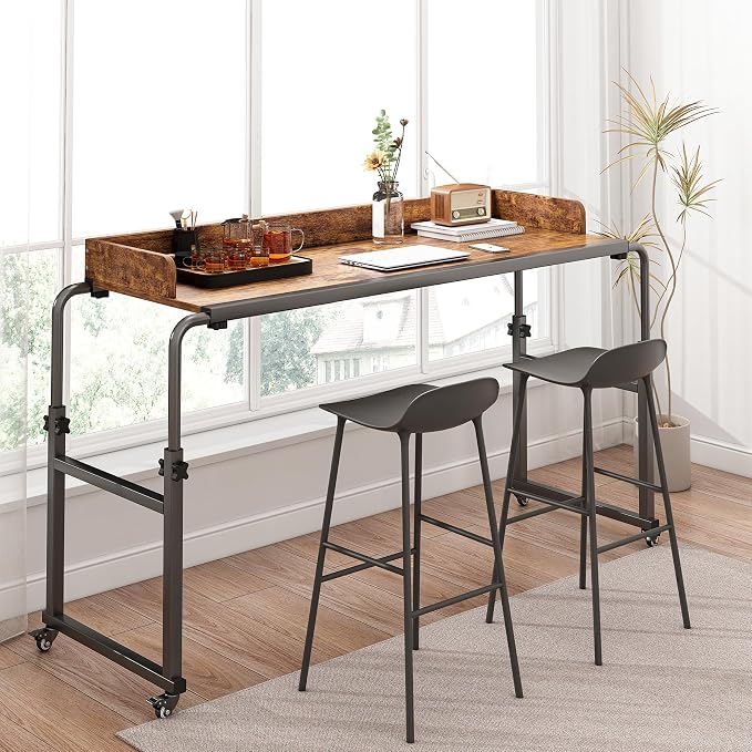 LINGMI Overbed Table with Wheels, Bed Desk Recliner Table(Rustic Brown) - Image 2