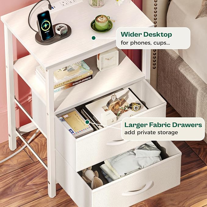 Huuger Night Stand with Charger Station and LED Lights, 2 Drawer Nightstand - Image 7