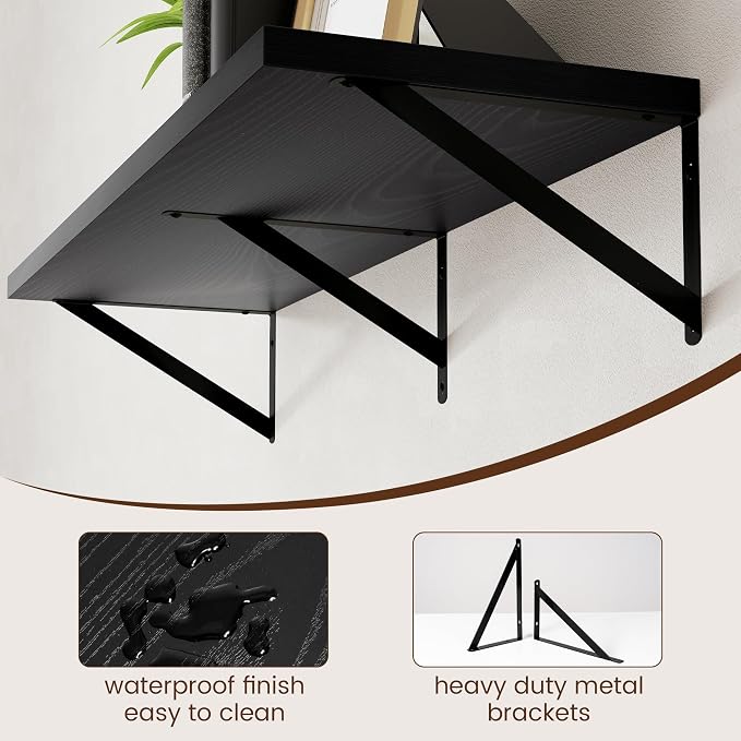 Axeman Floating Shelves for Wall Black- 36 Inch Wide x 12 Inch Deep Wall Shelves Set of 2 - Black Deep Wood Floating Shelves for Living Room Bedroom Laundry Room - Image 5