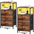 Somdot Nightstands Set of 2 with 3 Drawers, Charging Station & LED Light by Somdot