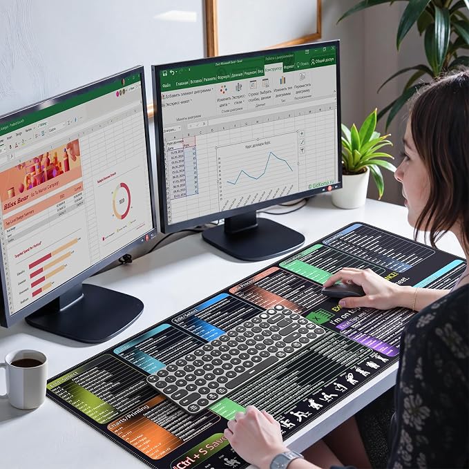 iCasso Excel Cheat Sheet Desk Pad, Excel Mouse Pad Shortcuts, Colorful | Excell Short Cut Desk Mat, Extended Large XXL Non-Slip Exel Mousepad with Stitched Edges for Computer Keyboard - Image 7