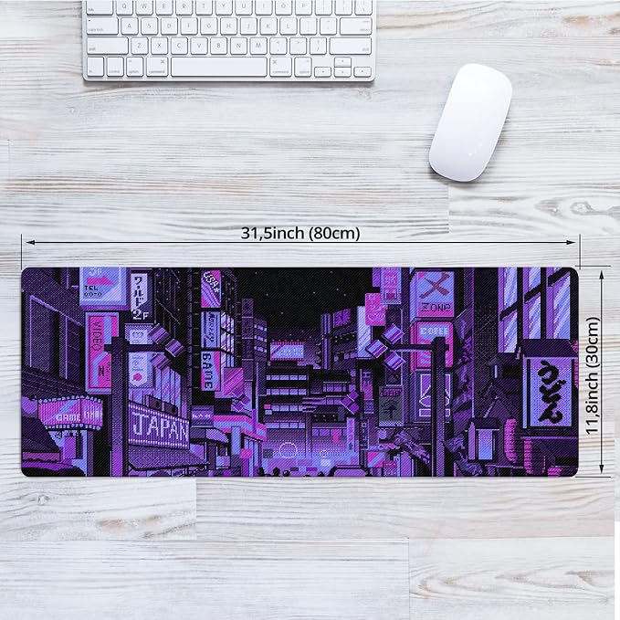 Dark Purple Japanese Anime Retro Vaporwave Mouse Mat Computer Lap Desk Anime Mouse Pad Kawaii Large Gaming Pad for Keyboard QDH - Image 4
