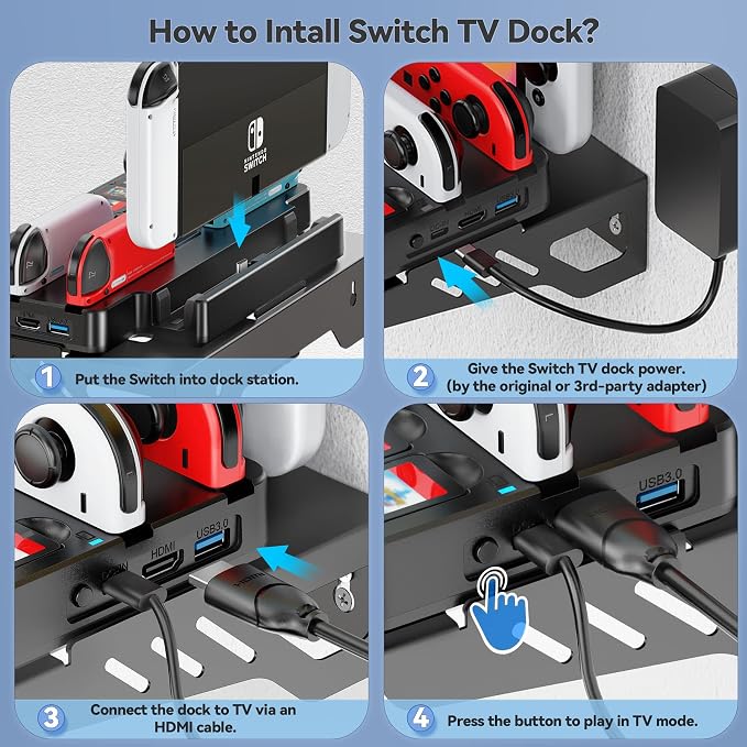 Switch Dock Wall Mount with Joy-Con Charger and Pro Controller Holder - Image 6
