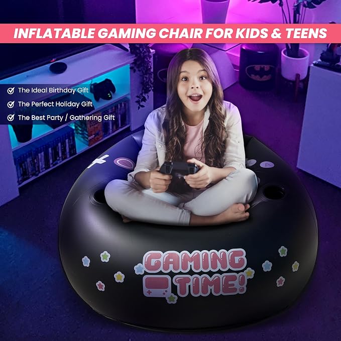 Inflatable Gaming Chair for Kids & Teens with Cup Holders and Side Pocket - This Air Gaming Bean Bag Chairs for kids is The Perfect Furniture for Gamer Room Decor - Perfect Gaming Stuff for boys 4-12 - Image 6