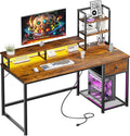 EnHomee 44" Small Computer Desk with Hutch & Shelves for Teen Gamer,Brown by EnHomee