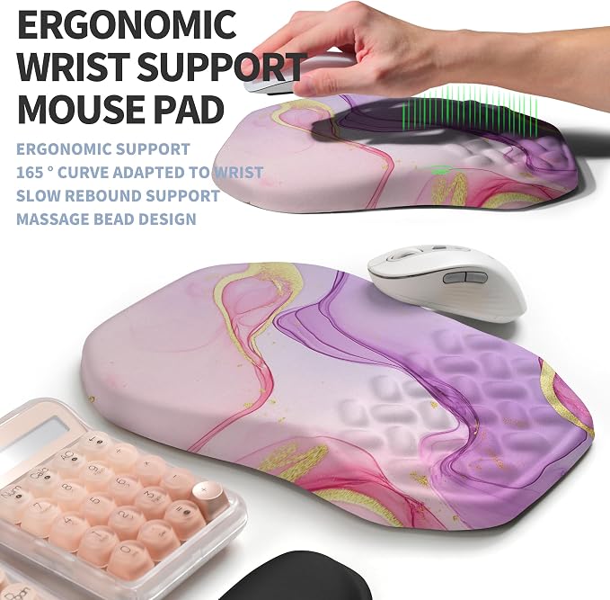 2-in-1 Ergonomic Set, Wave Keyboard Wrist Rest and Massage Slope Mouse Pad Wrist Support, Rebound Memory Foam for Relieve Carpal Tunnel Syndrome and Wrist Pain (Pink Purple Marble) - Image 3