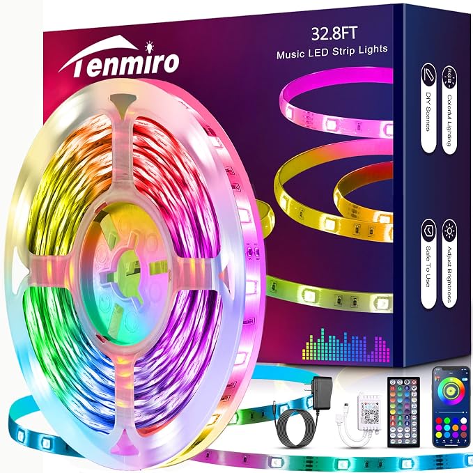Tenmiro 32.8ft Led Strip Lights, RGB LED Smart Music Sync Color Changing LED Lights Strips with Remote Led Lights for Bedroom, Kitchen, Home, TV, Parties and Fstivals by Tenmiro