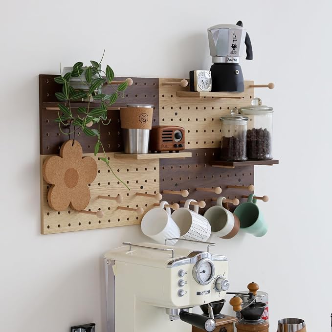 Wooden Pegboard Modular Display Organization Storage Wall Hooks Shelf (Two Colored Finish-B-4) - Image 3