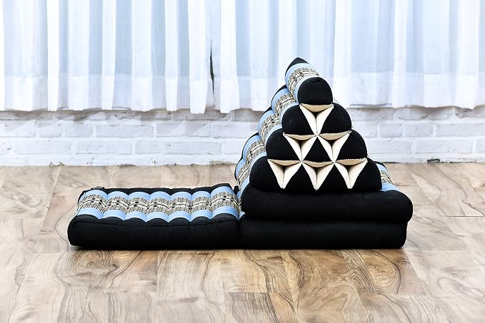 Leewadee - Comfortable Japanese Floor Mattress - Thai Floor Bed with Triangle Cushion - Futon Mattress - Thai Massage Mat, 67 x 21 inches, Blue, Kapok Filling | Floor & lounge cushion for relaxing, reading & TV - for meditation & yoga, firm & stable - Image 8