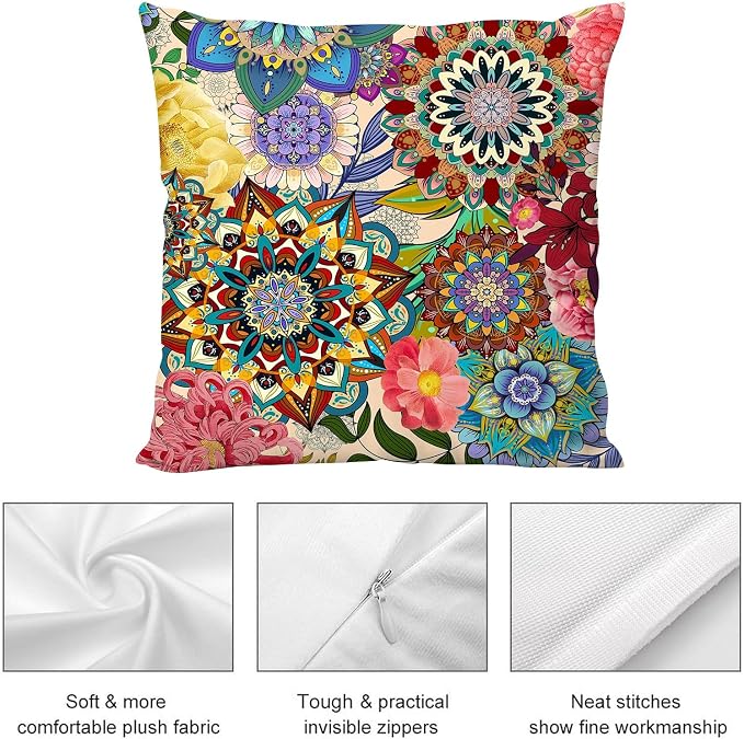 Boho Floral Throw Pillow Covers for Couch 18x18, Colorful Decorative Pillow Cases Aesthetic Set of 2,Outdoor Cushion Covers for Sofa Bed Chair Home Decor - Image 6
