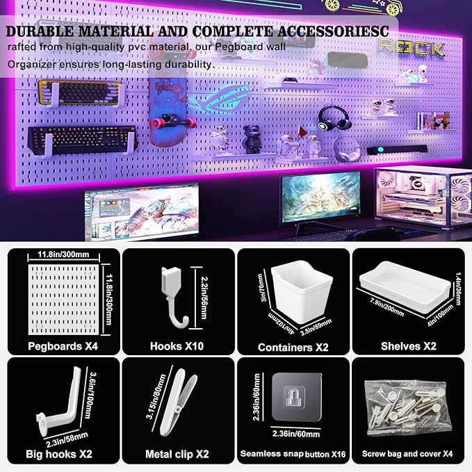 Pegboard Combination Kit, Modular White Wall Organizer | 4 Pegboards & Accessories, Gaming Office Wall Storage, Crafts Displays - Image 4