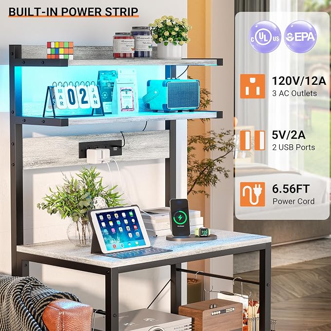 Aheaplus Bakers Rack with Power Outlet & RGB LED, 5-Tiers Coffee Bar Table - Image 3
