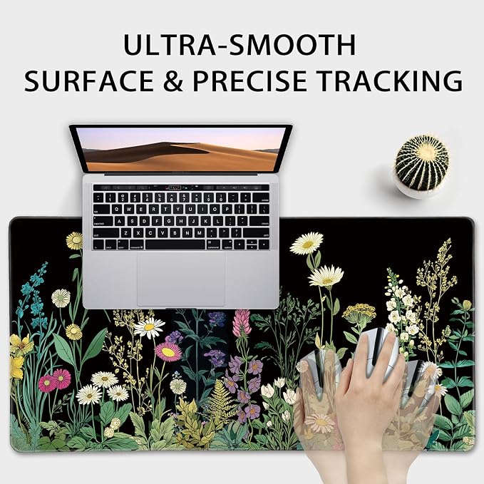 Wildflower Black Large Gaming Mouse Pad Desk Mat 31.5"x15.7" | Extended Mousepad, Non-Slip Rubber Base , Stitched Edges, for Computer/Laptop/Office/Home - Image 5