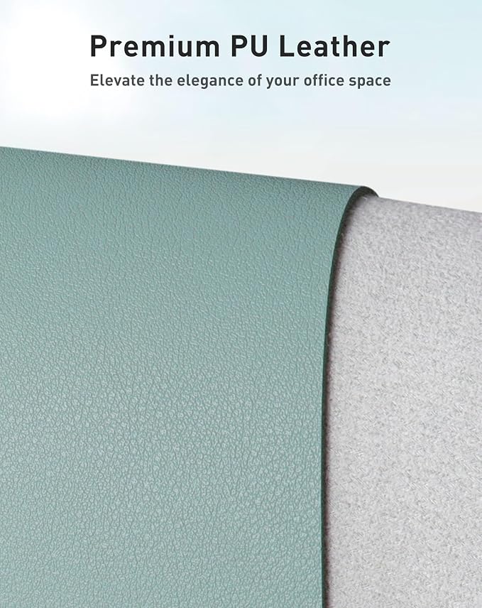 Aothia Faux Leather Desk Mat - Large Mouse Pad, Non-Slip PU Leather Blotter, Waterproof Writing Surface for Office and Home (Light Blue, 42" x 17") - Image 2