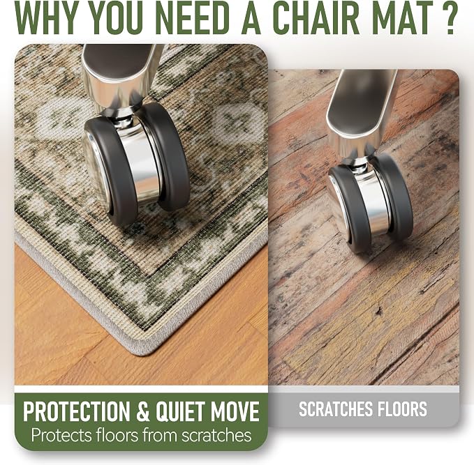 36"x48" Office Chair Mat for Hardwood, Under Desk Chair Mat for Home Office, Anti-Slip Office Rugs for Rolling Chairs, Floor Protector Washable Rugs Olive Green - Image 3