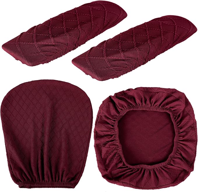 Tallew 4 Pcs Office Chair Covers Set Computer Universal Protective Stretchable Chair Seat Covers Desk Armrest Slipcovers Pads Office Cushion Backrest for Rotating(Wine Red) - Image 2