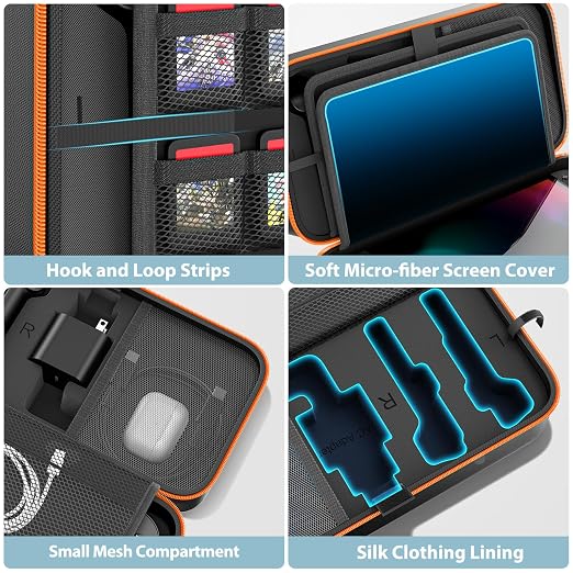 OIVO Carrying Case Compatible with 2025 Nintendo Switch, Portable Switch 2 Travel Carry Case Fit for Joy-Con 2 & Adapter, Hard Shell Protective Pouch Bag with 24 Game Slots, Orange - Image 6