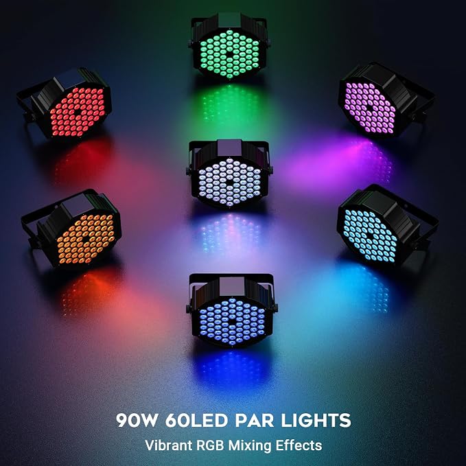 60LEDs 90W RGB DJ Par Lights for Home Party 2-Pack - Image 2