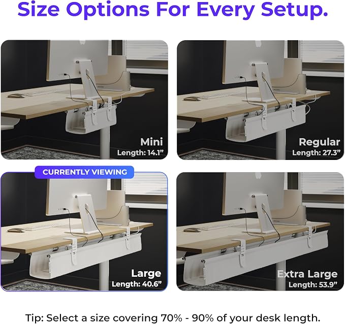 Ascrono Original No Drill Under Desk Cable Management Tray 40.6" - Premium White Fabric Cable Management Under Desk - Clamp/Screw Mount Cord Organizer - Supports Upto 66lbs - Large - Image 4