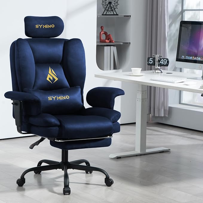 Symino Gaming Chair with Footrest, Up/Down Armrests, Suede Fabric Ergonomic Office Chair, 150° Recline Computer Chair for Desk, Darkblue - Image 2