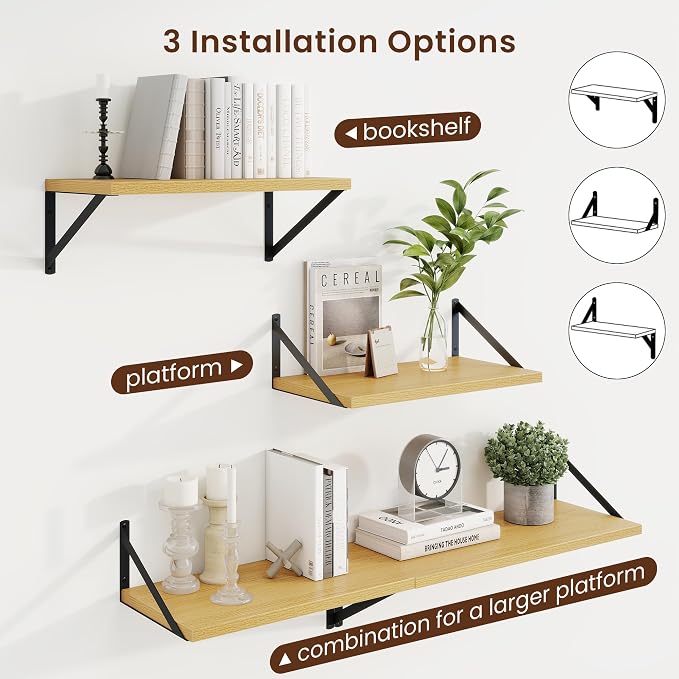 Axeman Deep Floating Shelves, 18'' x 10'' Oak Wall Shelves Set of 2 - Image 4