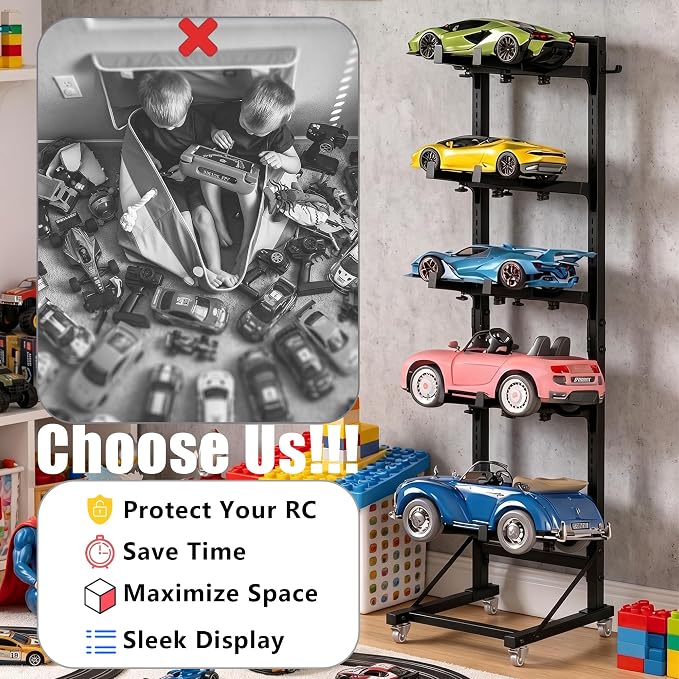 RC Car Stand Display Rack 5-Tier Storage Shelf for RC Scale Model Cars 1/6 1/8 1/10 1/12 1/18 1/24 1/32 Adjustable Width & Height Universal RC Trucks Buggies Display Shelf with Mute Wheels - Image 5
