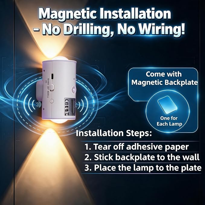 4 Pack RGB Dynamic Gradient Step Lights, Rechargeable Motion Sensor LED Wall Lamp with Remote, 1200mAh Dimmable Magnetic Mount Night Light for Staircase Hallway Bedroom Kitchen Bar - Image 6