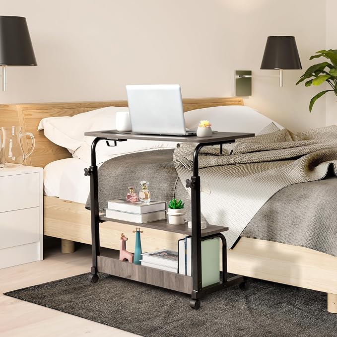 Karl home 31.5" Portable Rolling Computer Desk on Wheels, Grey Oak - Image 8