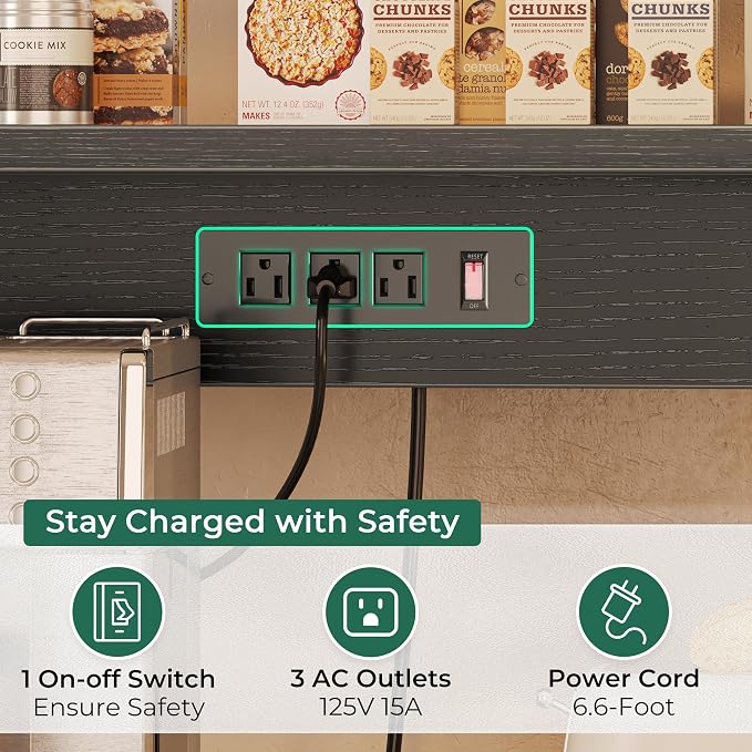 SUPERJARE Bakers Rack with Power Outlet, 47.2 Inches Coffee Bar with Basket - Image 4