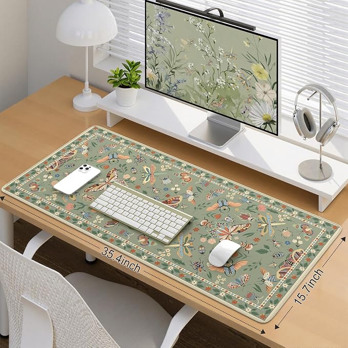 iCasso Green Large Mouse Pad, Desk Matt for Desktop | XXL Desk Mat for Keyboard and Mouse, Anti-Slip Big Mousepad Computer Mat with Stitched Edges - Image 2