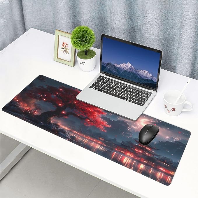 Gaming Mouse Pad Desk Pad,Extended Big Mouse Pad,31.5x11.8 Inch Long Computer Keyboard Mouse Mat Mousepad with 3mm Non-Slip Base and Stitched Edge for Gaming and Office… (Night Lake) - Image 8