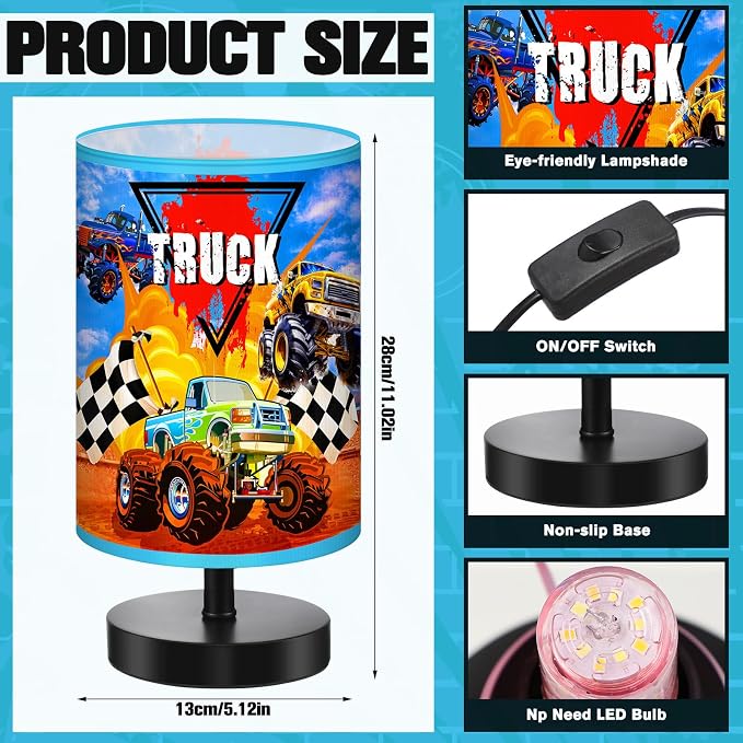 Glooglitter Monster Truck Themed Table Lamp 3 Colors Dimmable Lights 11.02 x 5.12 Inch Monster Truck Themed Night Light Bedside Lamps Decoration for Bedroom Desk Birthday Gift for Christmas Home Decor - Image 3